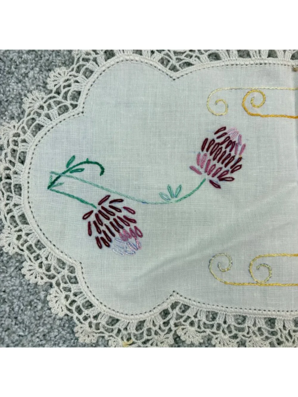 Vintage Table Topper Dresser Doily Unbranded Embroidered Lace Accent Flawed